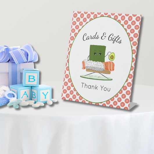 Kawaii Baby shower: Sushi Salmon Roll Kaarten & Gi Reclamebord Met Voetstuk