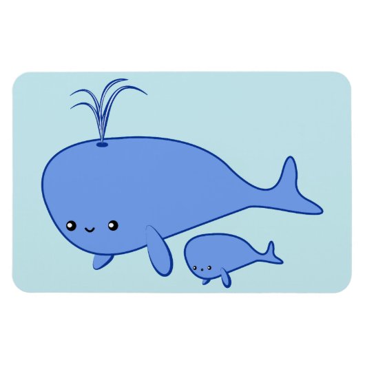 Kawaii Baby Whale en Mama Whale buigzame magneet (Horizontaal)