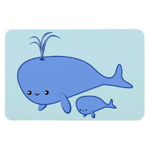 Kawaii Baby Whale en Mama Whale Flexmagnet Magneet