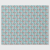 Kawaii Baby Wolf & Presents Teal Christmas Pattern Cadeaupapier (Vlak)