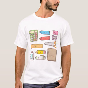Kawaii Back to School Supplies Doodle Pattern T-shirt