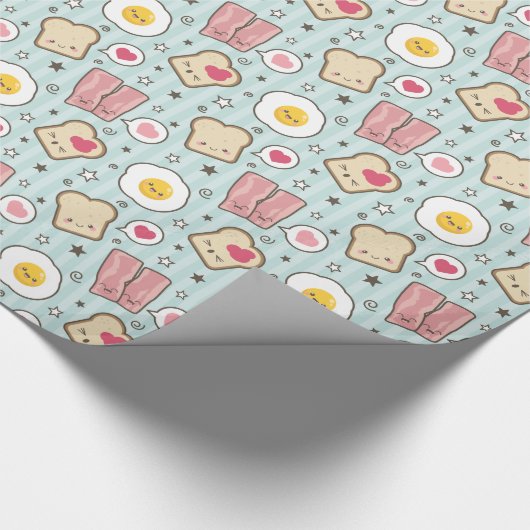 Kawaii Bacon & Fried Egg Deconstructed Sandwich Cadeaupapier (Hoek)