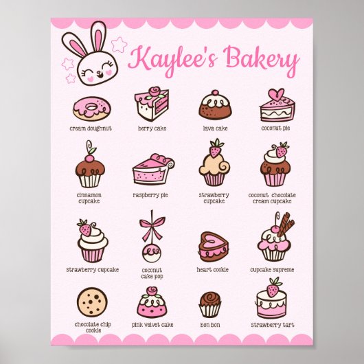 Kawaii bakkerij menu met jouw naam poster (Voorkant)