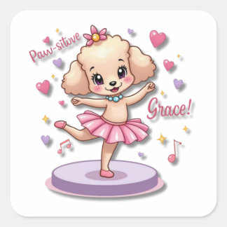 Kawaii Ballet Poedel met een pluizige tutu Vierkante Sticker