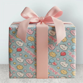 Kawaii Ballonnen Konijn Kersenbloesem Patroon Cadeaupapier