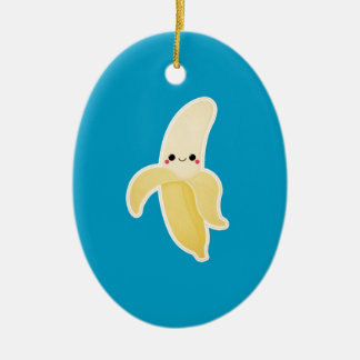 Kawaii Banana op blauw Keramisch Ornament