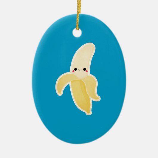 Kawaii Banana op blauw Keramisch Ornament (Voorkant)