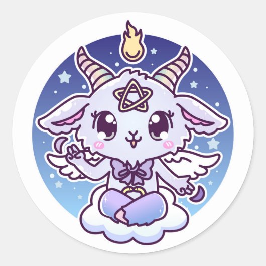 Kawaii Baphomet Ronde Sticker (Voorkant)