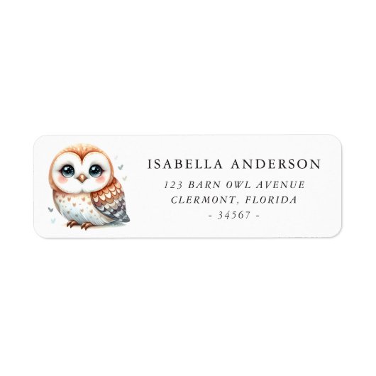 Kawaii Barn Owl Retouradreslabel Etiket (Voorkant)