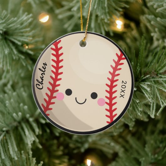 Kawaii Baseball Softball Kinder Gepersonaliseerde  Keramisch Ornament (Boom)