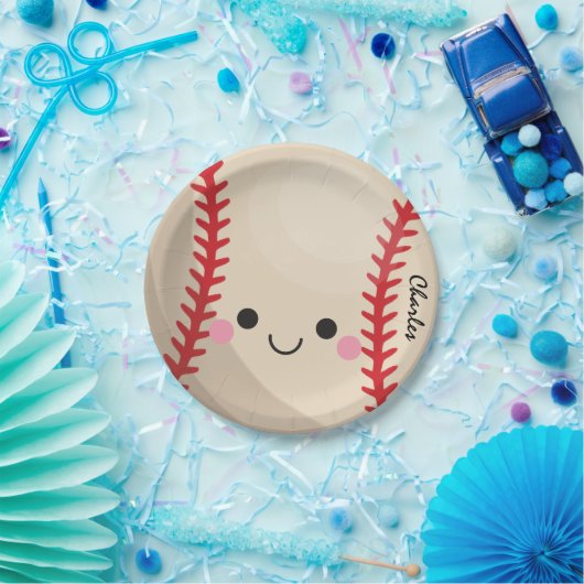 Kawaii Baseball Softball Kinder Gepersonaliseerde  Papieren Bordje (Feest)