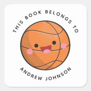 Kawaii Basketball Cute Kinder Name Bookplate Vierkante Sticker
