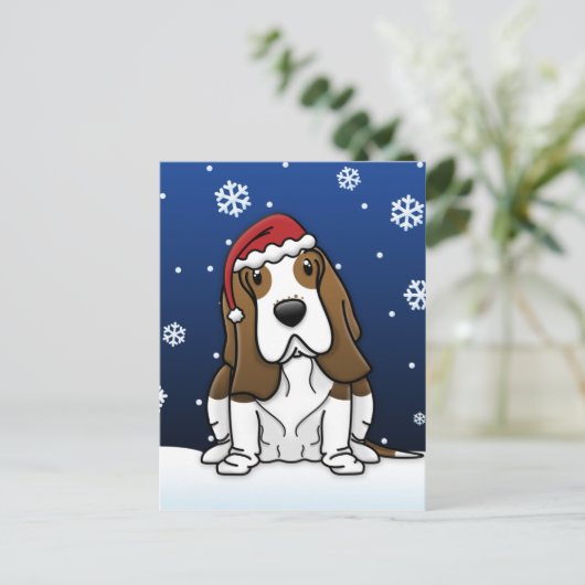 Kawaii Basset Hound Christmas Briefkaart (Staand voorkant)