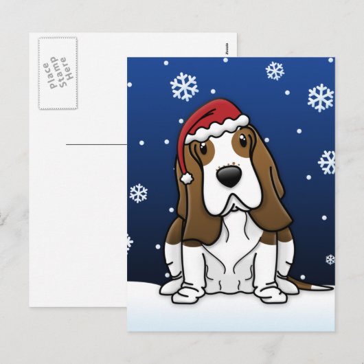 Kawaii Basset Hound Christmas Briefkaart (Voorkant / Achterkant)