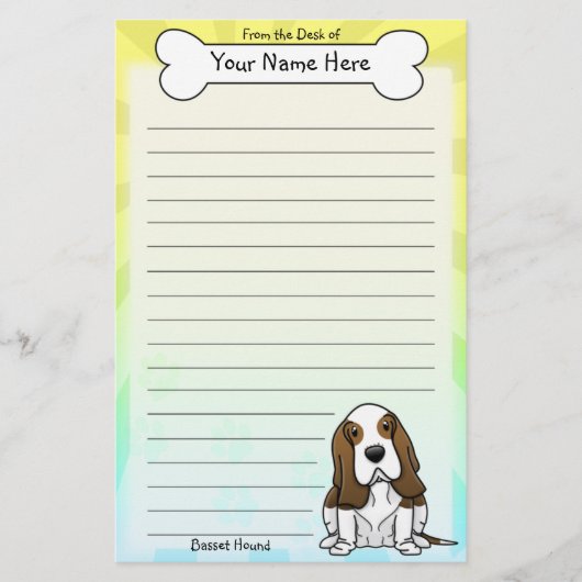 Kawaii Basset Hound Stationery Briefpapier (Voorkant)