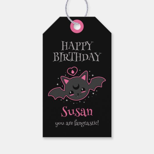Kawaii Bat Halloween Verjaardagsfeestje Cadeaulabel (Voorkant)