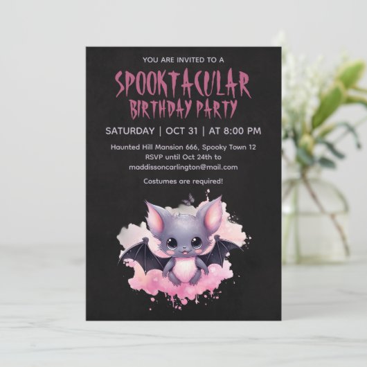 Kawaii Bat Halloween Verjaardagsfeestje Kaart (Staand voorkant)