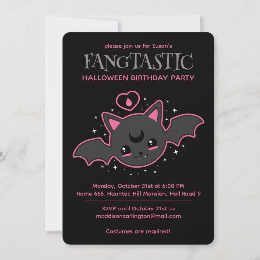 Kawaii Bat Halloween Verjaardagsfeestje Kaart (Voorkant)