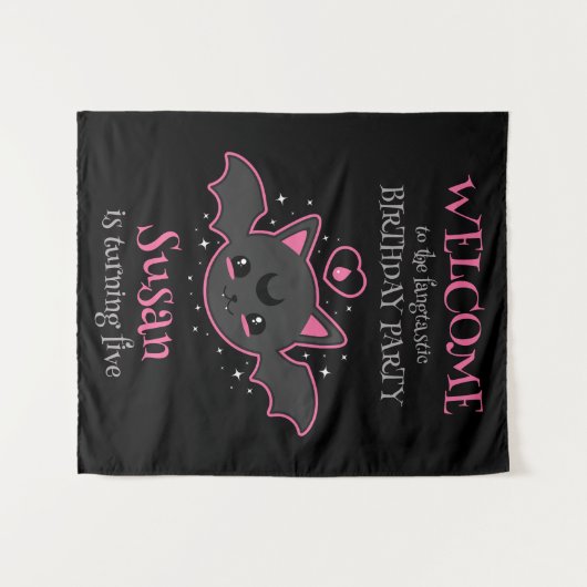 Kawaii Bat Halloween Verjaardagsfeestje Wandkleed (Voorkant (horizontaal))