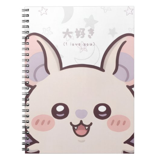 Kawaii Bat Pastel Notebook - "Daisuki" Notitieboek (Voorkant)