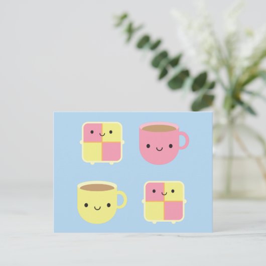 Kawaii Battenberg Cake & Cup in Tea Briefkaart (Staand voorkant)