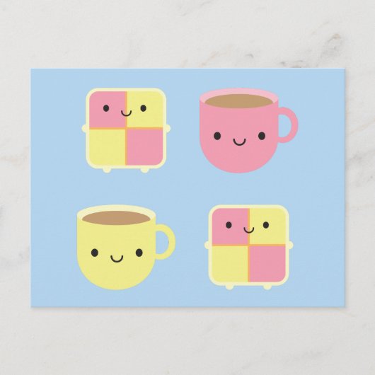 Kawaii Battenberg Cake & Cup in Tea Briefkaart (Voorkant)