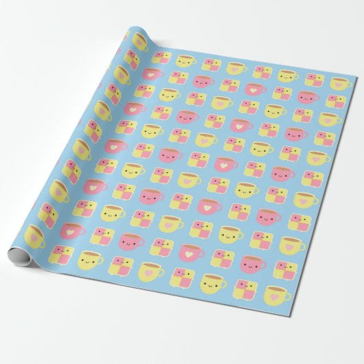 Kawaii Battenberg Cake & Cup in Tea Cadeaupapier (Uitgerold)