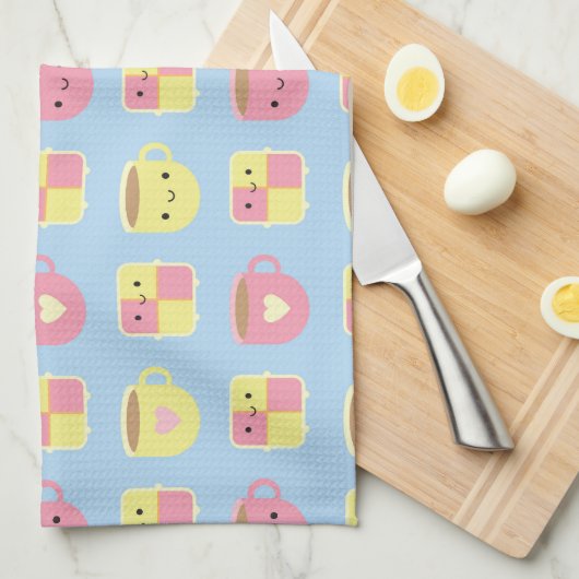 Kawaii Battenberg Cake & Cup in Tea Theedoek (Quarter Fold)