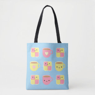 Kawaii Battenberg Cake & Cup in Tea Tote Bag