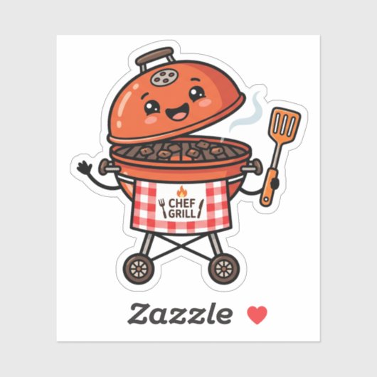 Kawaii BBQ-grillkok Vaderdag Sticker (Vel)