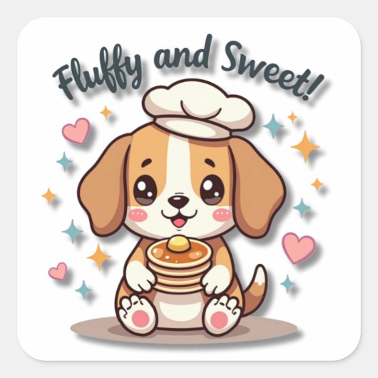 Kawaii Beagle Chef met Pannenkoeken Vierkante Sticker (Voorkant)