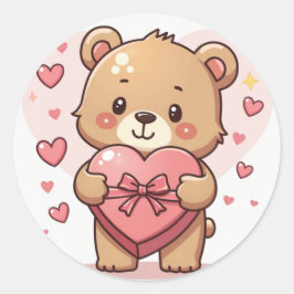 Kawaii Beer met hartvormige chocoladedoos Ronde Sticker
