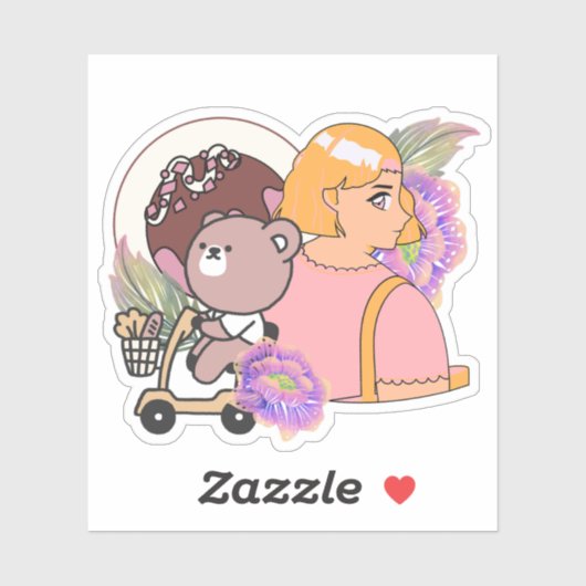 Kawaii Beer op Scootmobiel & Snoepjes Sticker (Vel)