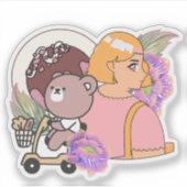 Kawaii Beer op Scootmobiel & Snoepjes Sticker (Voorkant)