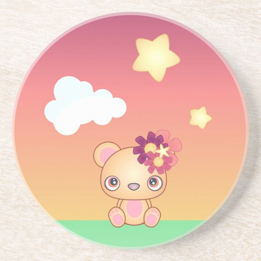 Kawaii Beer Zandsteen Onderzetter (Voorkant)