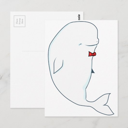 kawaii beluga walvis met rode kom briefkaart (Voorkant / Achterkant)
