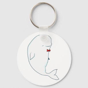 kawaii beluga walvis met rode kom sleutelhanger