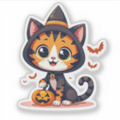 Kawaii Bengaalse Kitten – Halloween Chibi Stijl Sticker (Voorkant)