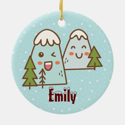 Kawaii-bergen in sneeuw keramisch ornament (Achterkant)