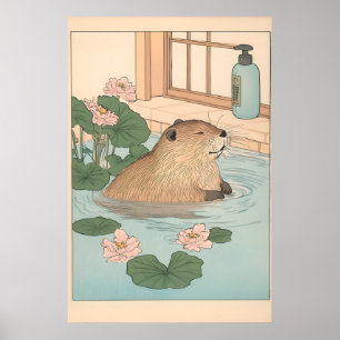 Kawaii bever Ukiyo-e print grappige badkamer Japan