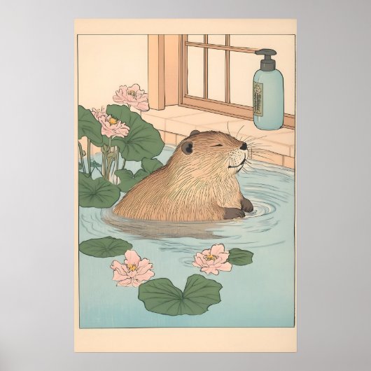 Kawaii bever Ukiyo-e print grappige badkamer Japan (Voorkant)