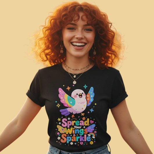 Kawaii Bird Spread Wings Sparkle Quote T-shirt