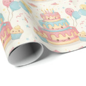 Kawaii Birthday - Cute Cake and Cupcakes Cadeaupapier (Rol Hoek)