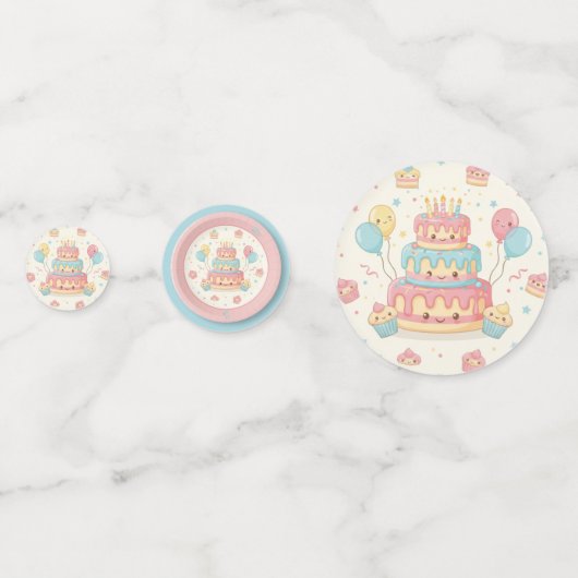 Kawaii Birthday - Cute Cake and Cupcakes Confetti (Voorkanten)
