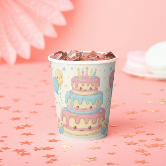 Kawaii Birthday - Cute Cake and Cupcakes Papieren Bekers (Insitu)