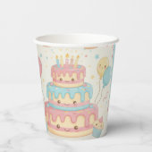 Kawaii Birthday - Cute Cake and Cupcakes Papieren Bekers (Achterkant)