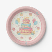 Kawaii Birthday - Cute Cake and Cupcakes Papieren Bordje (Voorkant)