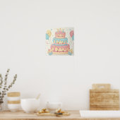 Kawaii Birthday - Cute Cake and Cupcakes Poster (Keuken)