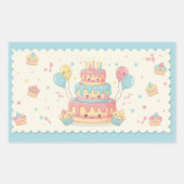 Kawaii Birthday - Cute Cake and Cupcakes Rechthoekige Sticker (Voorkant)
