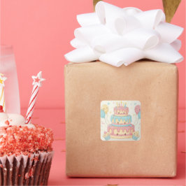 Kawaii Birthday - Cute Cake and Cupcakes Vierkante Sticker